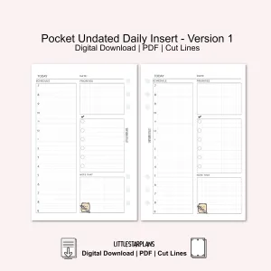 Pocket Ring Size | Neku Functional Undated Daily Inserts Version 1 | PRINTABLE