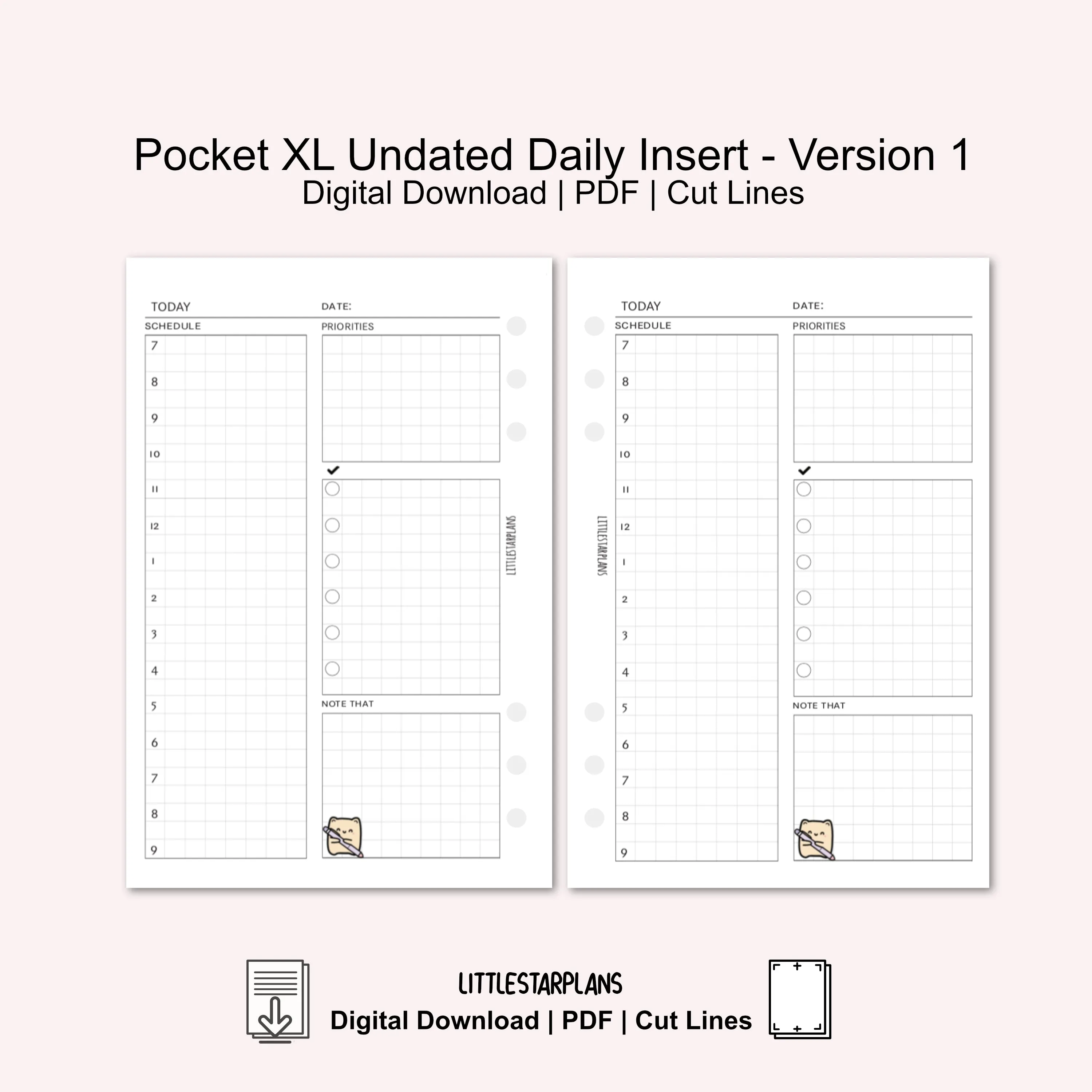 Pocket XL Ring Size | Neku Functional Undated Daily Inserts Version 1 | PRINTABLE