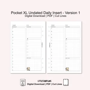Pocket XL Ring Size | Neku Functional Undated Daily Inserts Version 1 | PRINTABLE
