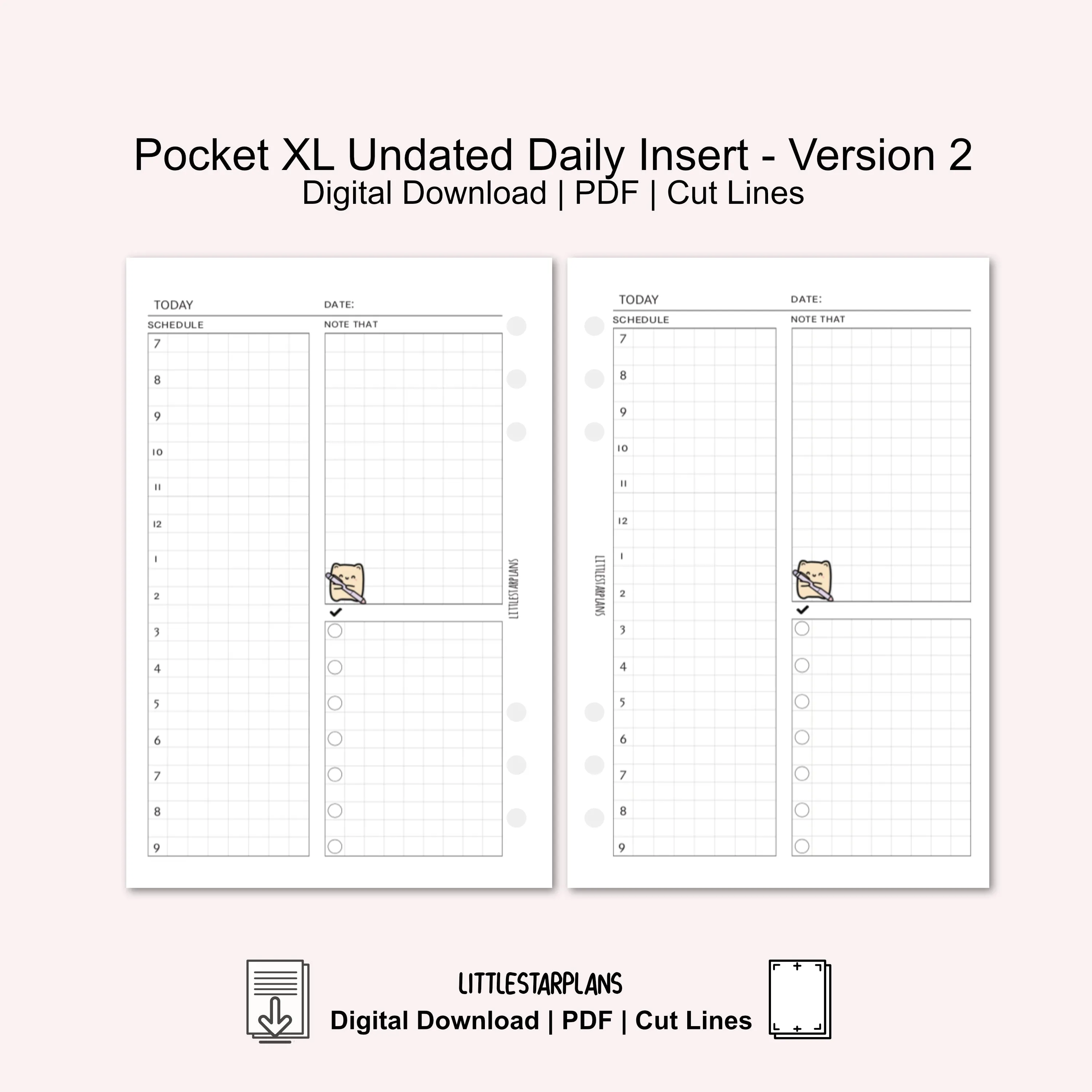 Pocket XL Ring Size | Neku Functional Undated Daily Inserts Version 2 | PRINTABLE