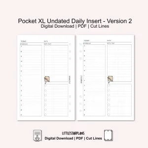 Pocket XL Ring Size | Neku Functional Undated Daily Inserts Version 2 | PRINTABLE