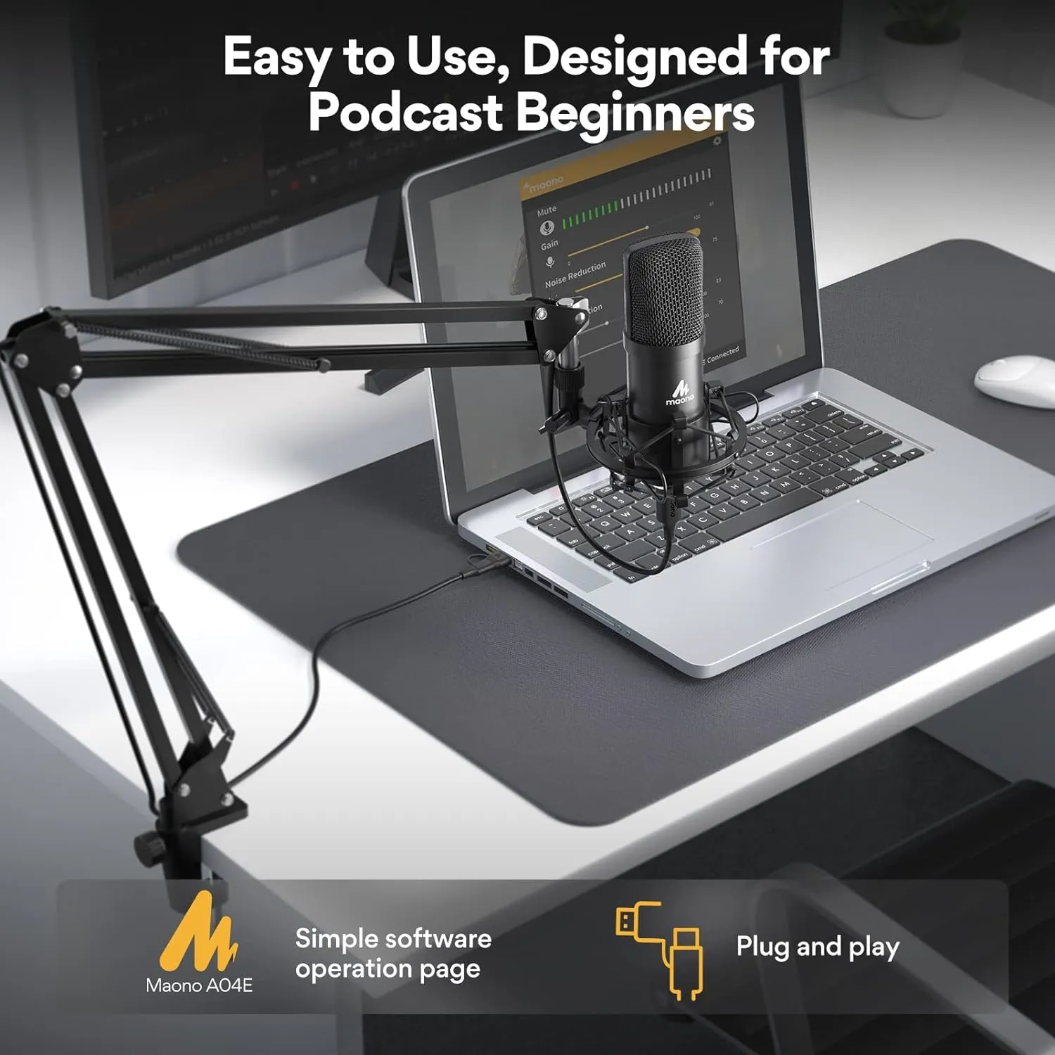Podcast Microphone, USB Computer Mic for PC with Software, Boom Arm and Shock...