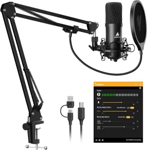 Podcast Microphone, USB Computer Mic for PC with Software, Boom Arm and Shock...