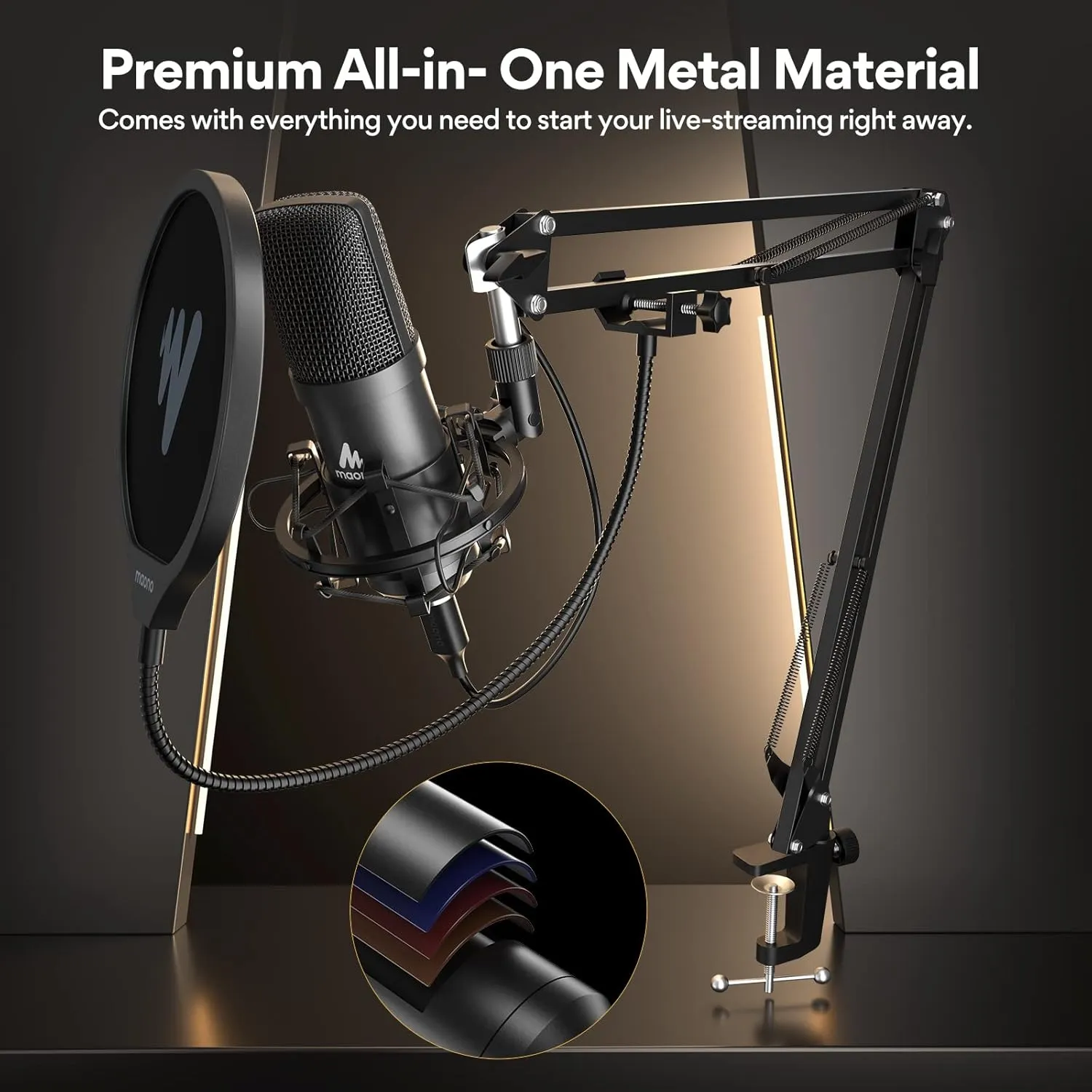 Podcast Microphone, USB Computer Mic for PC with Software, Boom Arm and Shock...