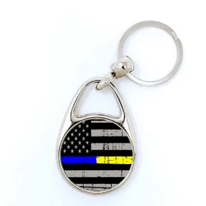 Police & Dispatcher/EMS Half Thin Blue & Yellow Line Keychain
