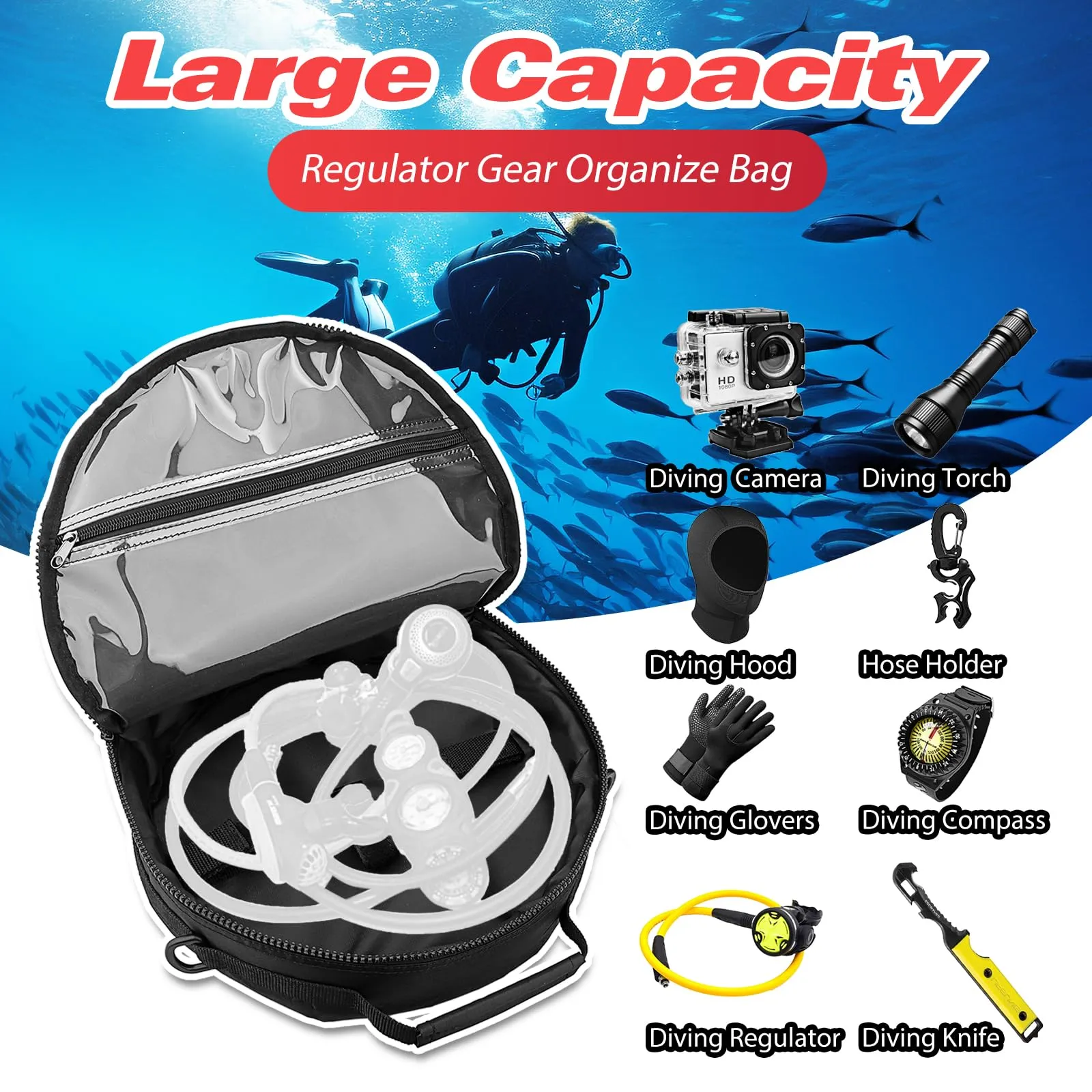 Portable Scuba Regulator Bag, Professional Diving Travel Bags Protective Gear Carry Handbag with Adjustable Shoulder Strap for Divers