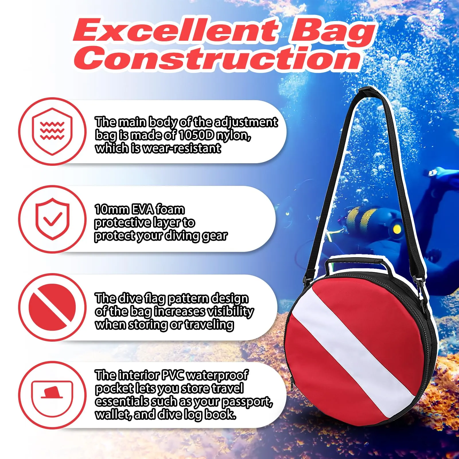 Portable Scuba Regulator Bag, Professional Diving Travel Bags Protective Gear Carry Handbag with Adjustable Shoulder Strap for Divers
