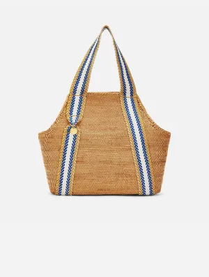 Poso Handwoven Atta Vegan Small Shopper Bag | Natural & Blue Stripe