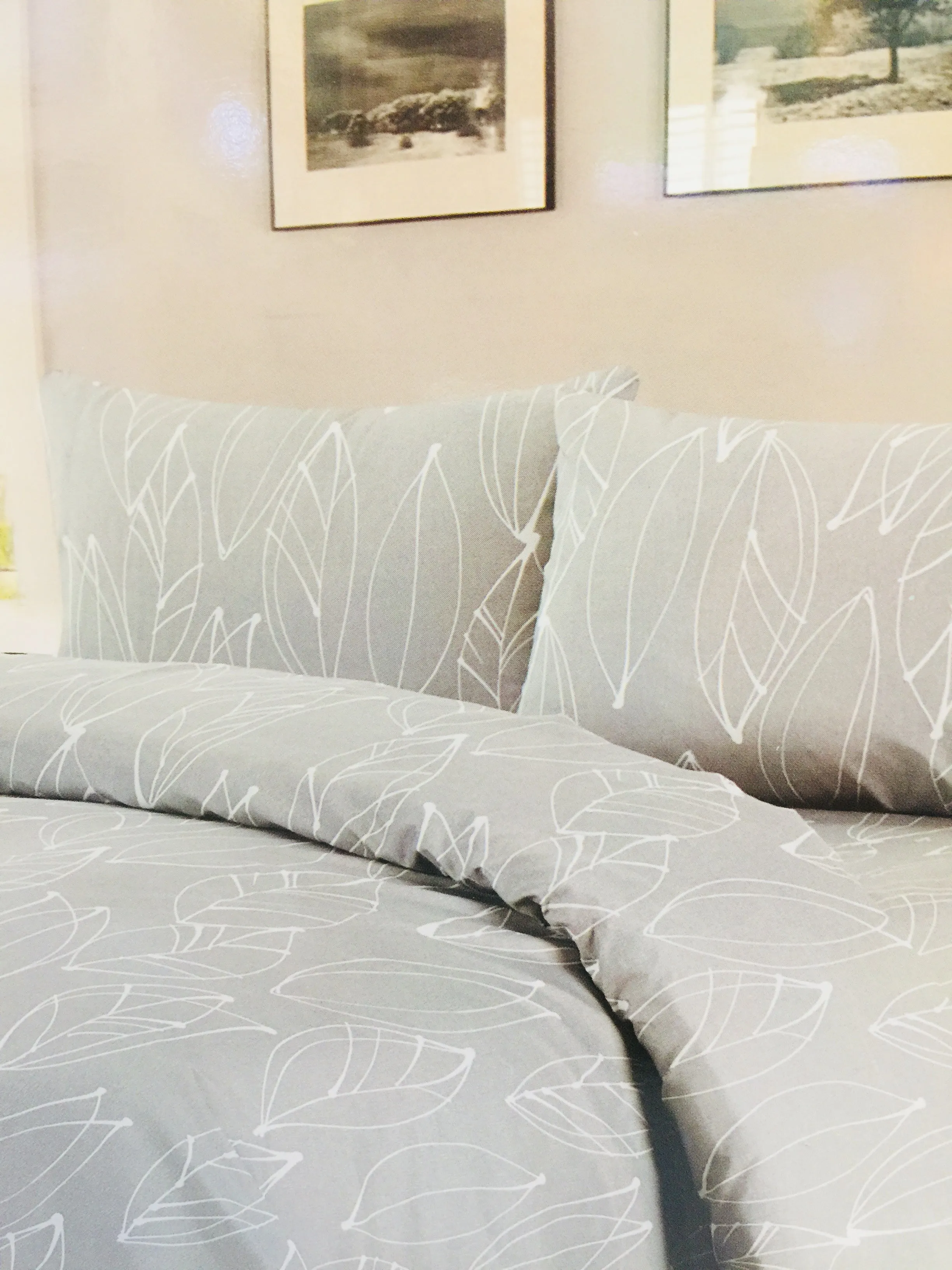 Premier Bamboo Essence 1800 Grey leaf Print Wrinkle Free, Fade Resistant Full/Double Deep Pocket Sheet Set! Fits Mattresses Up To 18 Inches!