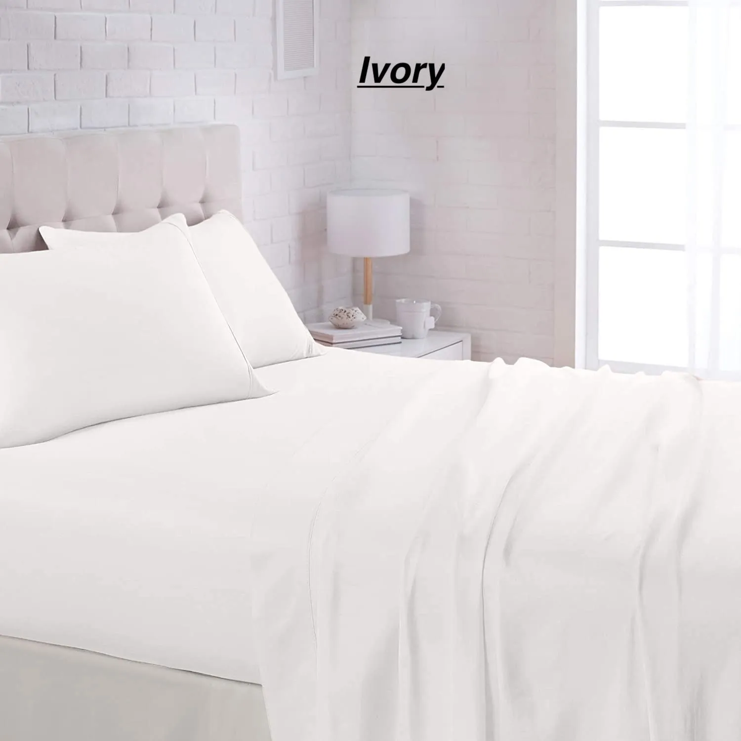 Premier Bamboo Essence 2800 Wrinkle Free, Fade Resistant Deep Pocket 4 Piece Sheet Set! Fits Mattresses Up To 18 Inches! IVORY, Full/Double!