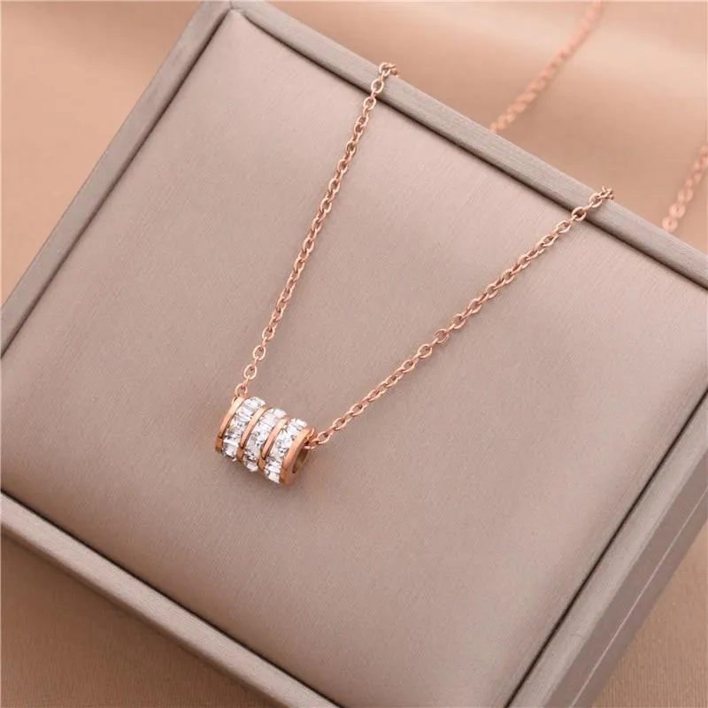 Premium Quality Titanium Steel Luxury Necklace Pendant Simple Rose Gold Clavicle Chain for Women