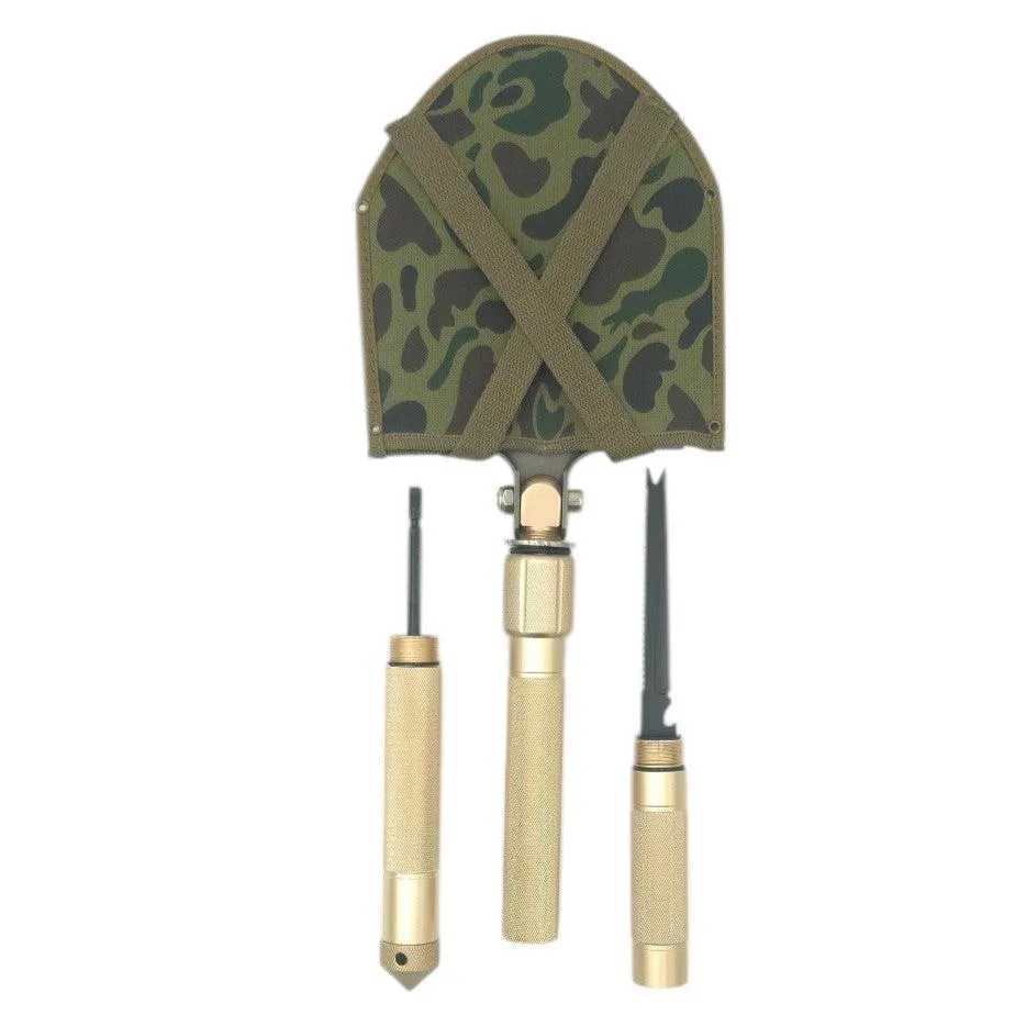 PrepPro Red/Gold Edition Tactical Survival Shovel | Multi-Function Outdoor Tool
