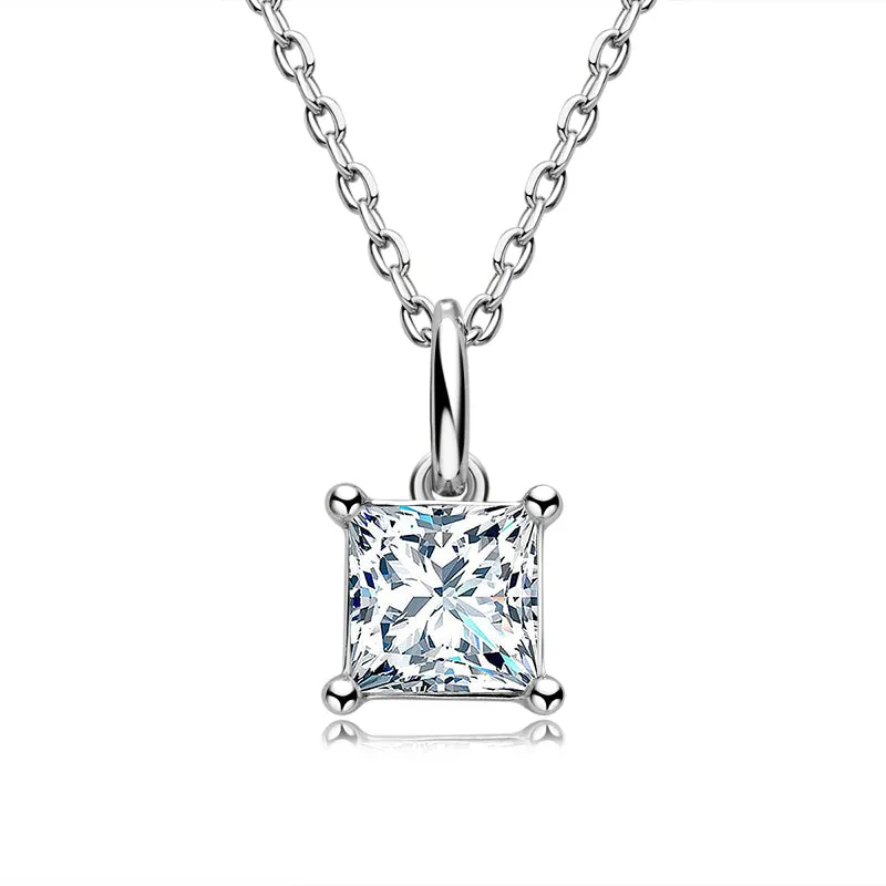 Princess Cut Moissanite Stud Earrings & Pendant Necklace