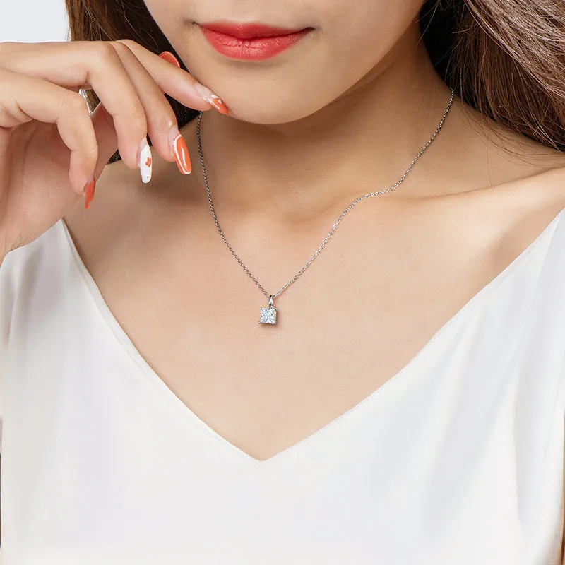 Princess Cut Moissanite Stud Earrings & Pendant Necklace