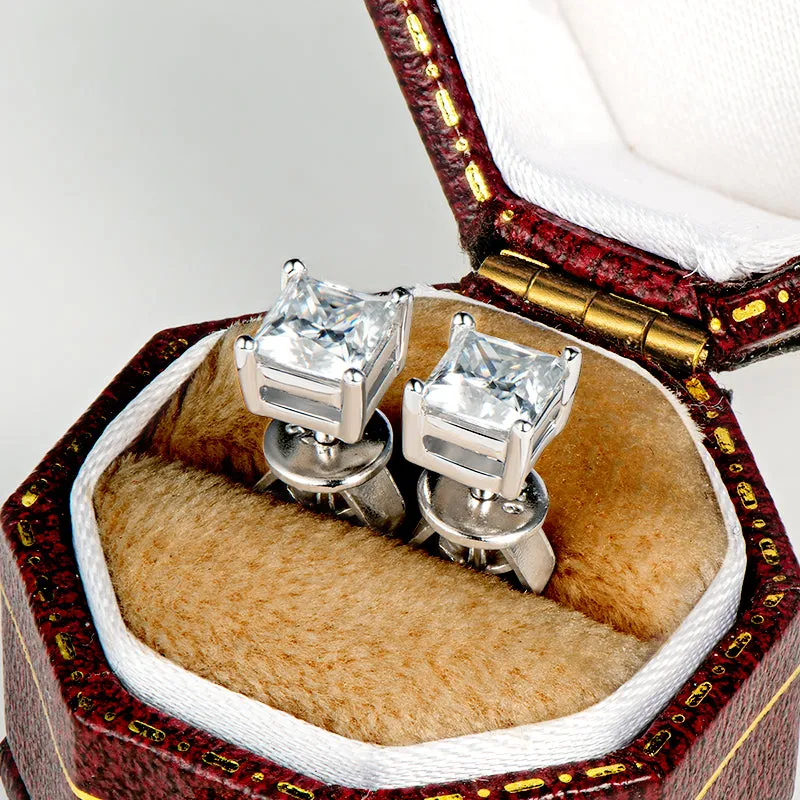 Princess Cut Moissanite Stud Earrings & Pendant Necklace