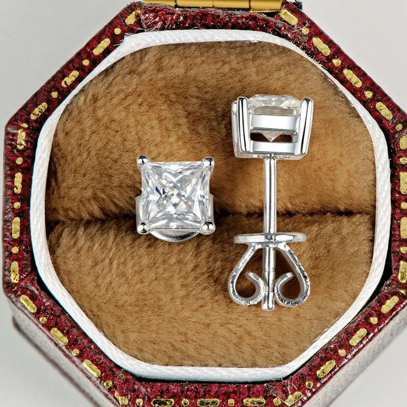 Princess Cut Moissanite Stud Earrings & Pendant Necklace