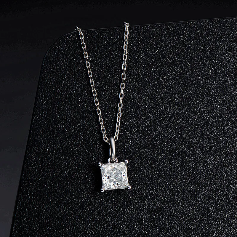 Princess Cut Moissanite Stud Earrings & Pendant Necklace