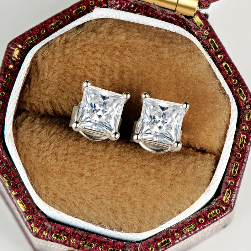 Princess Cut Moissanite Stud Earrings & Pendant Necklace