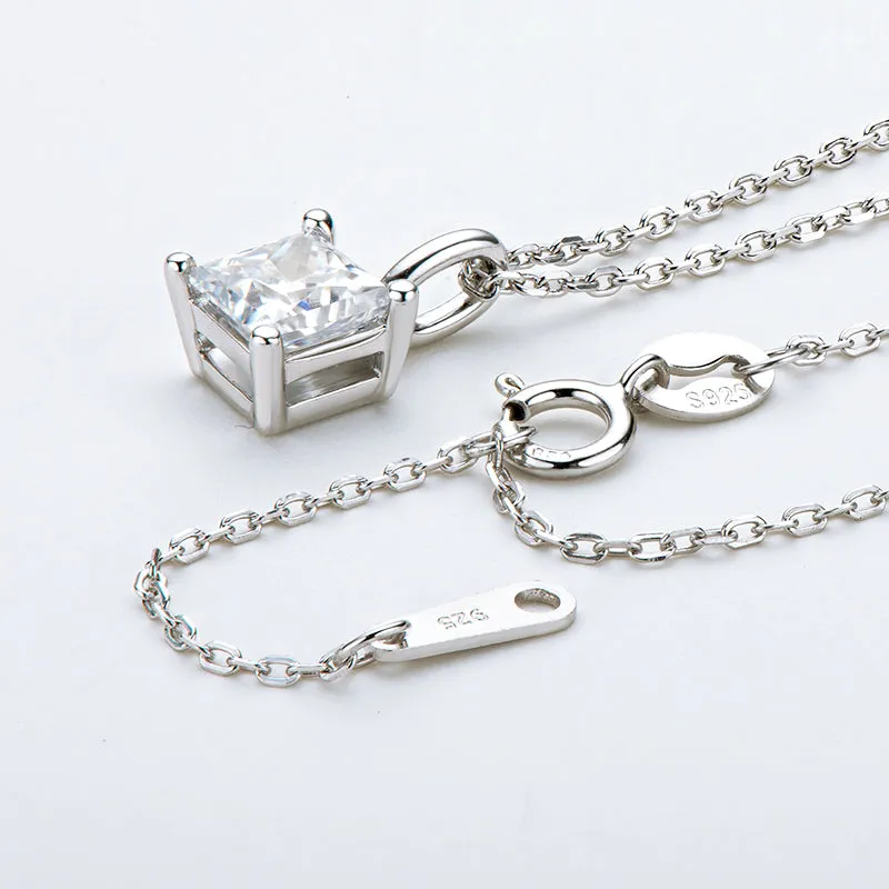 Princess Cut Moissanite Stud Earrings & Pendant Necklace