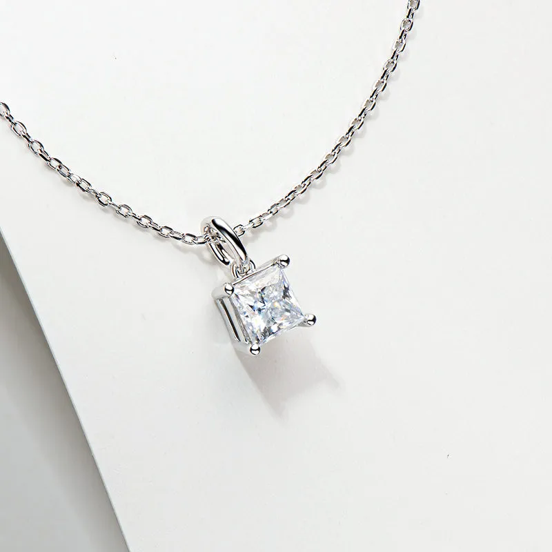 Princess Cut Moissanite Stud Earrings & Pendant Necklace