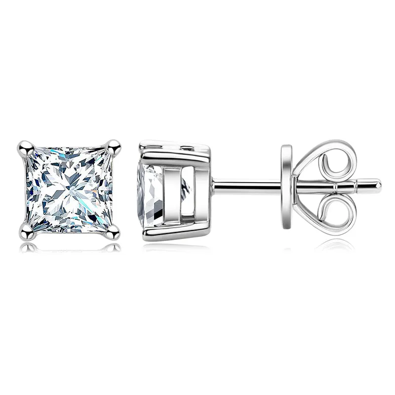 Princess Cut Moissanite Stud Earrings & Pendant Necklace