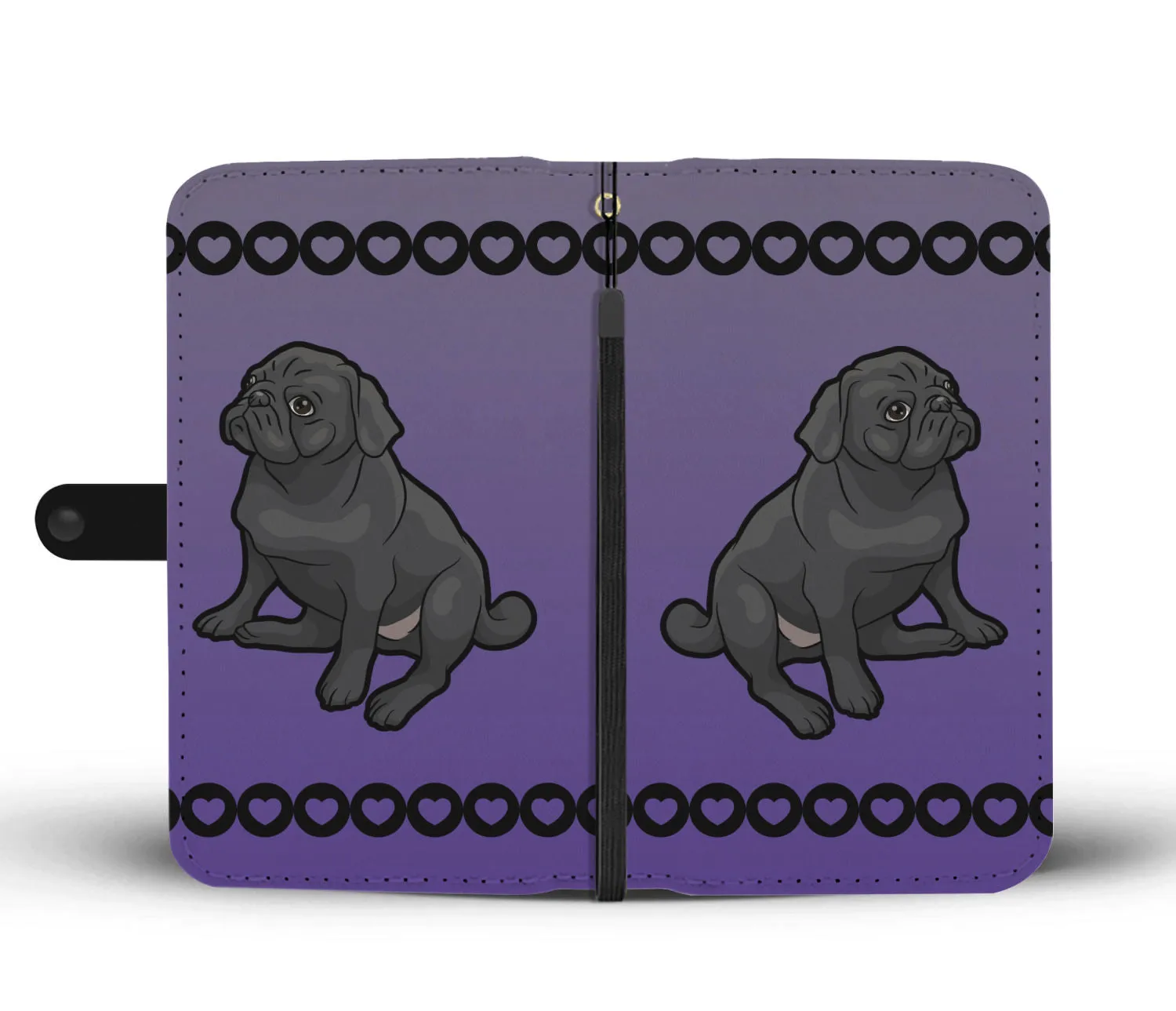Pug Phone Case Wallet - Cartoon Black Pug
