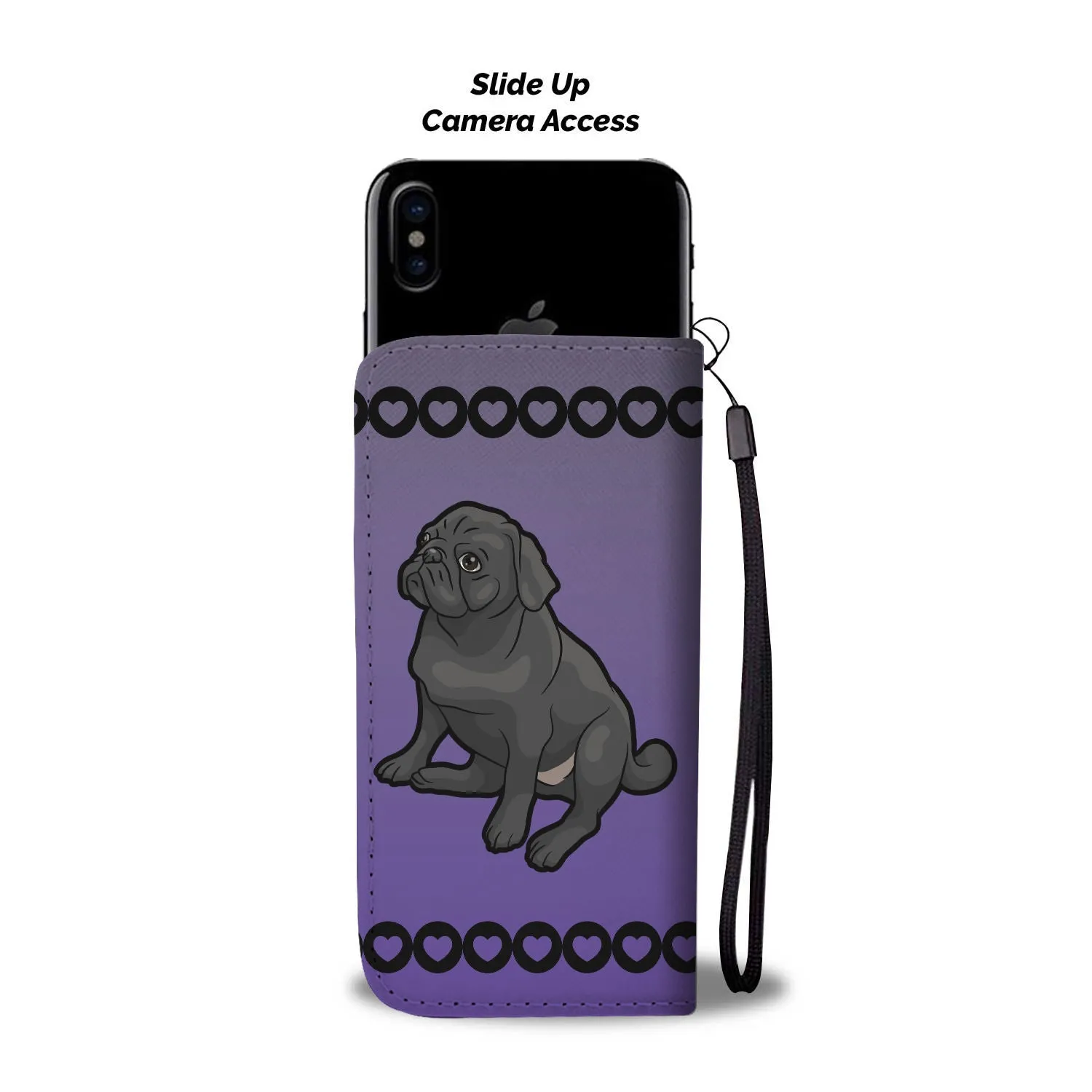 Pug Phone Case Wallet - Cartoon Black Pug