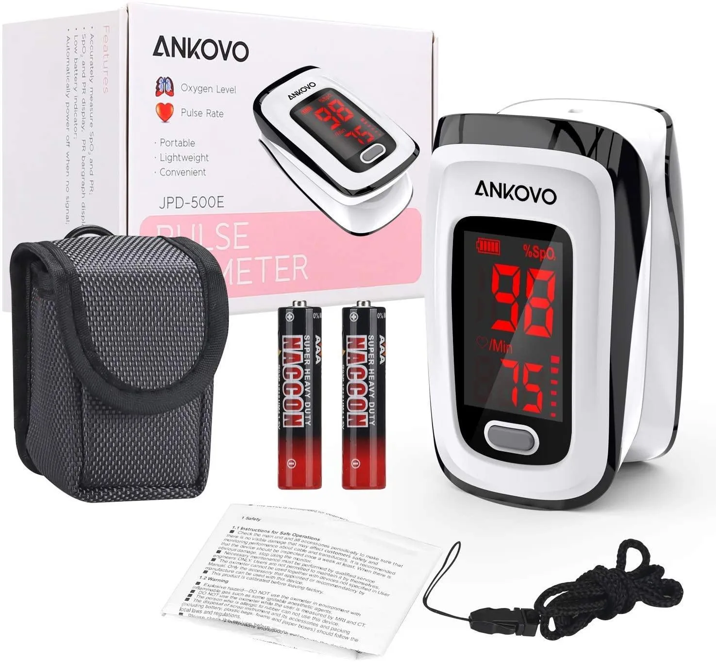 Pulse Oximeter Fingertip (Oximetro), Heart Rate Monitor and SpO2 Levels, Portable Pulse Oximeter with Case