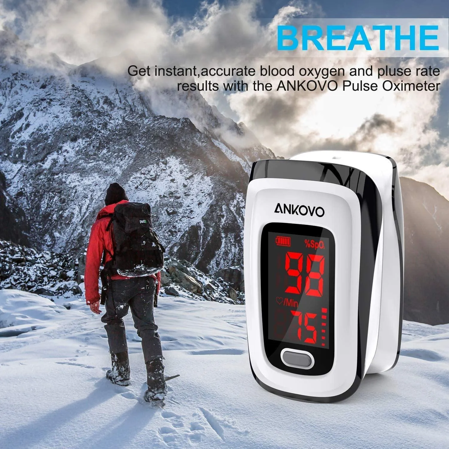Pulse Oximeter Fingertip (Oximetro), Heart Rate Monitor and SpO2 Levels, Portable Pulse Oximeter with Case