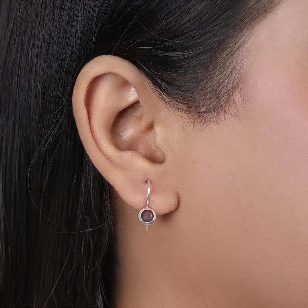 Pure Silver Earrings - Embellished With Rose Quartz Stone