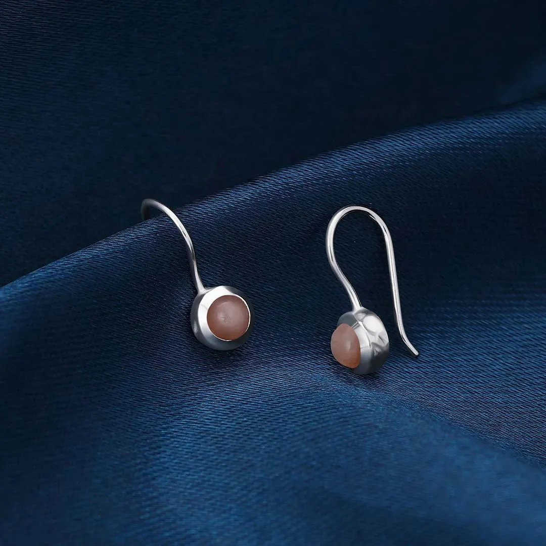 Pure Silver Earrings - Embellished With Rose Quartz Stone