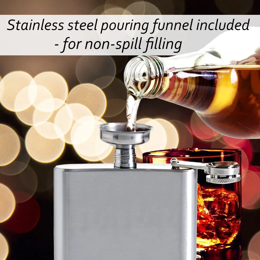 Pure Stainless Steel Hip Flask - 7oz - with Funnel