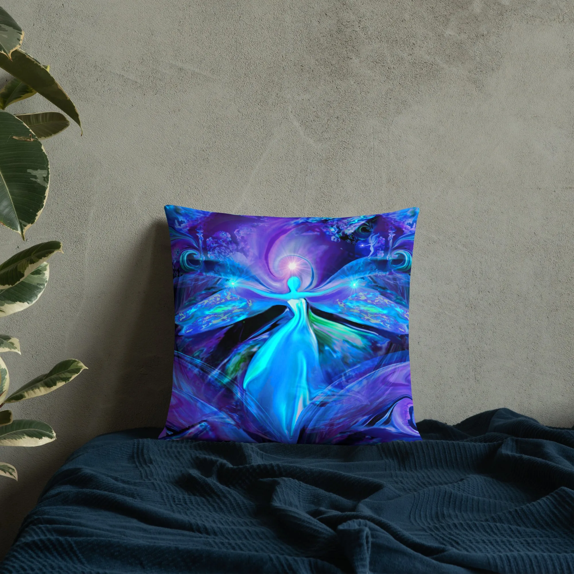 Purple Angel Throw Pillow, Reiki-Inspired Home Decor, Third Eye Chakra - "The Seer"
