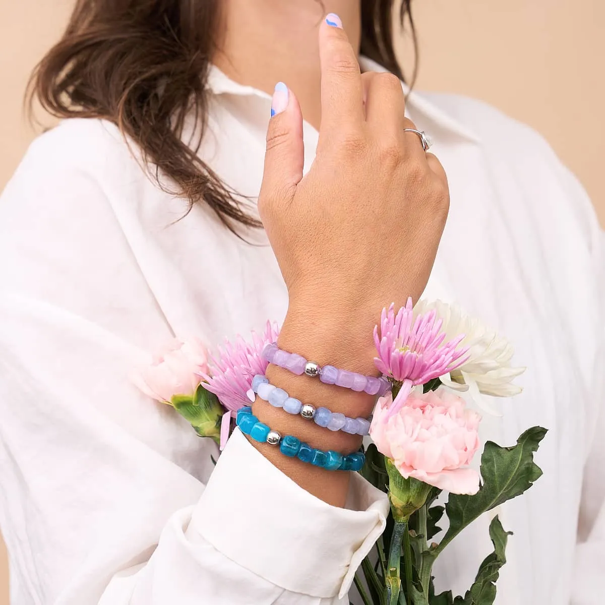 Purple Quartz | Silver | Gemstone Pebble Bracelet
