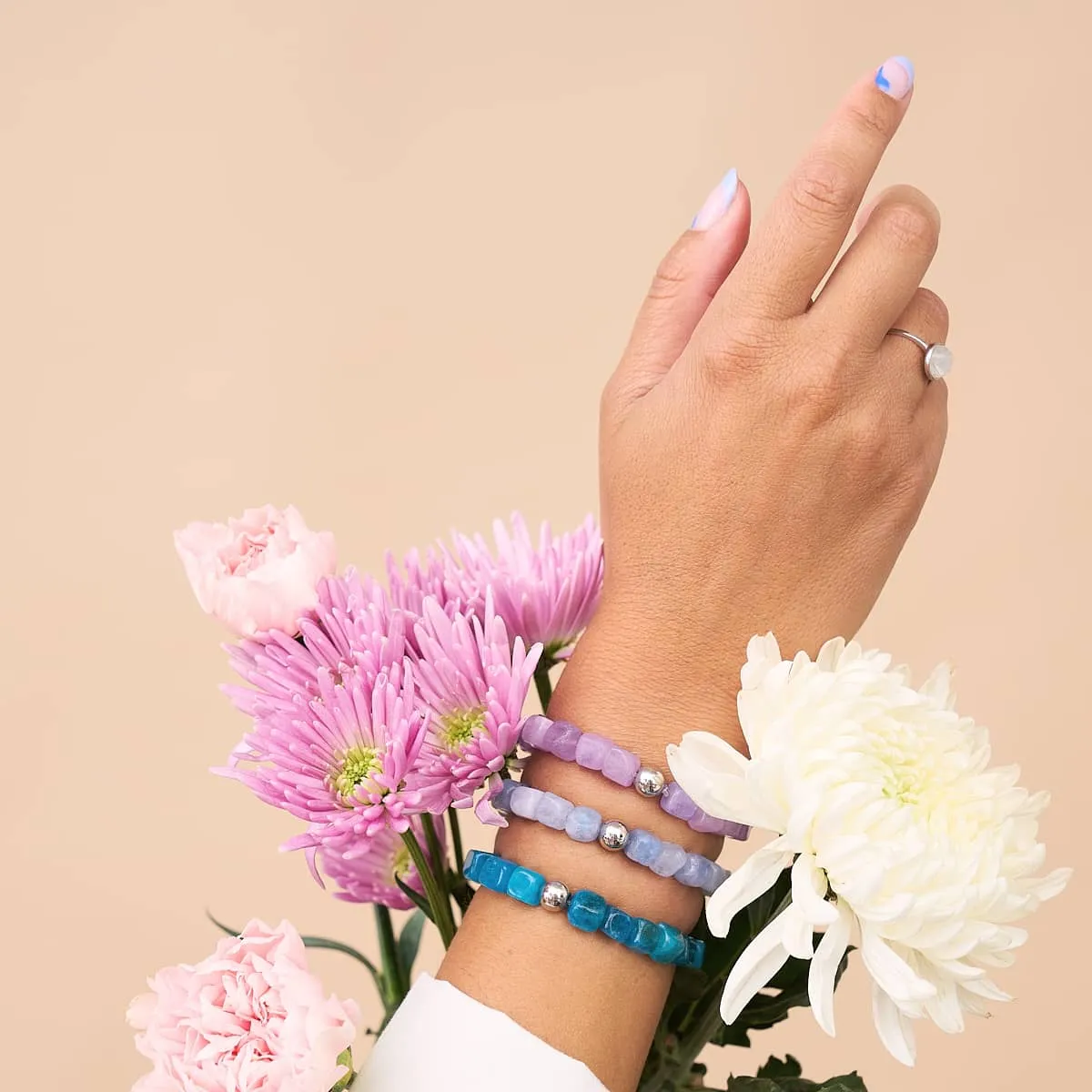 Purple Quartz | Silver | Gemstone Pebble Bracelet