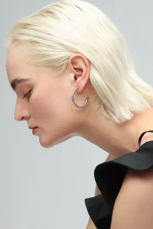 Purple Zirconia Silver Molten C Hoop Earrings