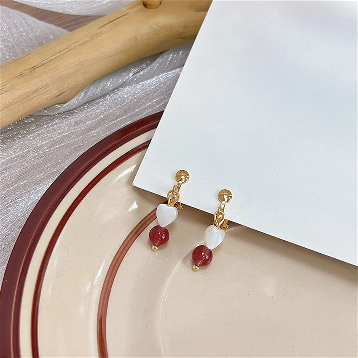 Quartz & 18K Gold-Plated Heart Drop Earrings