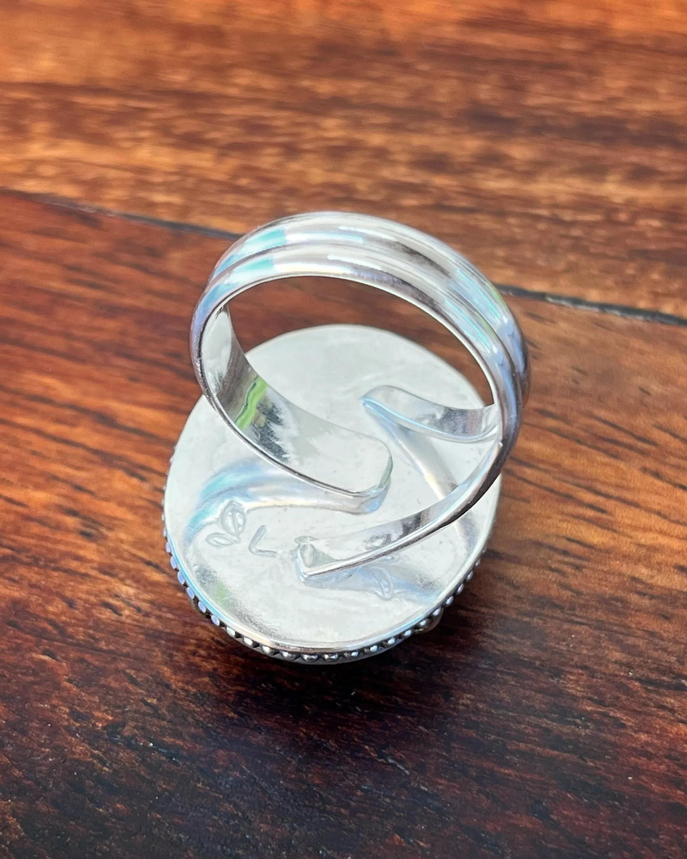Quartz crystal flower terrarium ring in silver & brass (sizes 8-10)