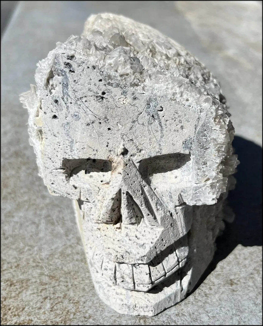 Quartz Crystal   Limestone METAMORPHOSIS Crystal Skull with Fantastic Sparkly Crystal Points
