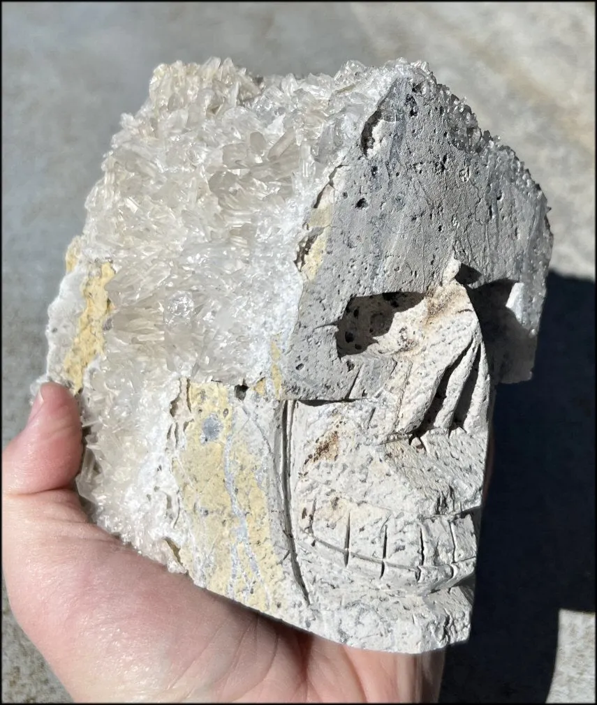 Quartz Crystal   Limestone METAMORPHOSIS Crystal Skull with Fantastic Sparkly Crystal Points