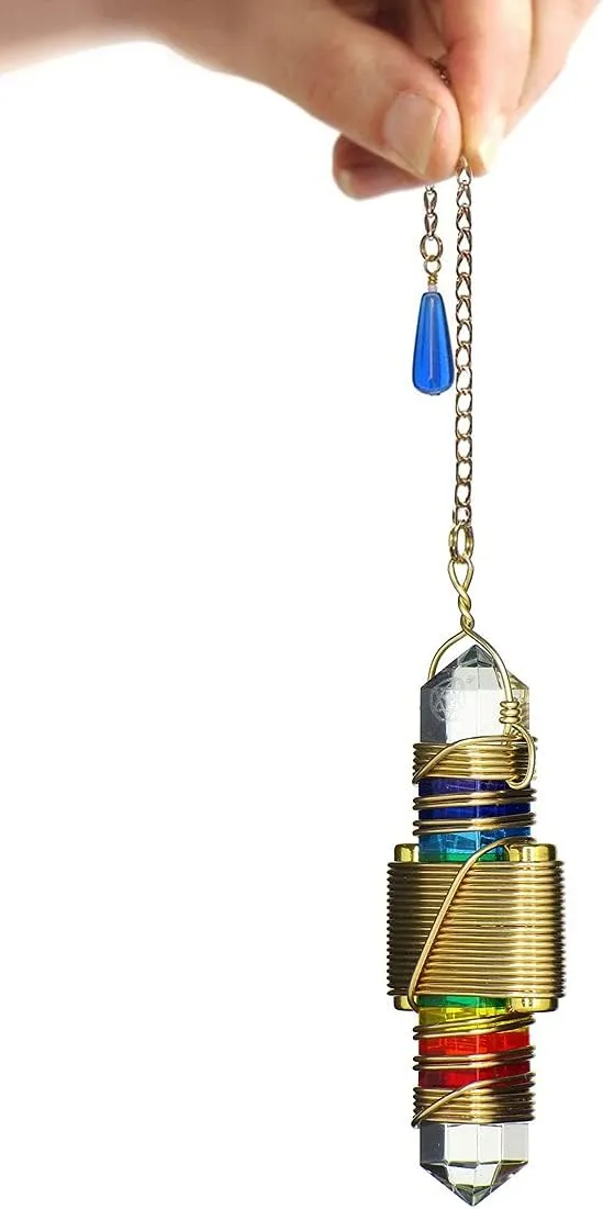 Quartz Crystal Pendulum Healing Tool- 2.5" Buddha Maitreya the Christ Etheric Weaver® in Gold Filled Wire