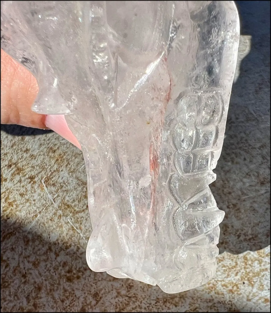 Quartz Dragon Crystal Skull with Bi-Colored Hematite inclusions - Focus, Transformation