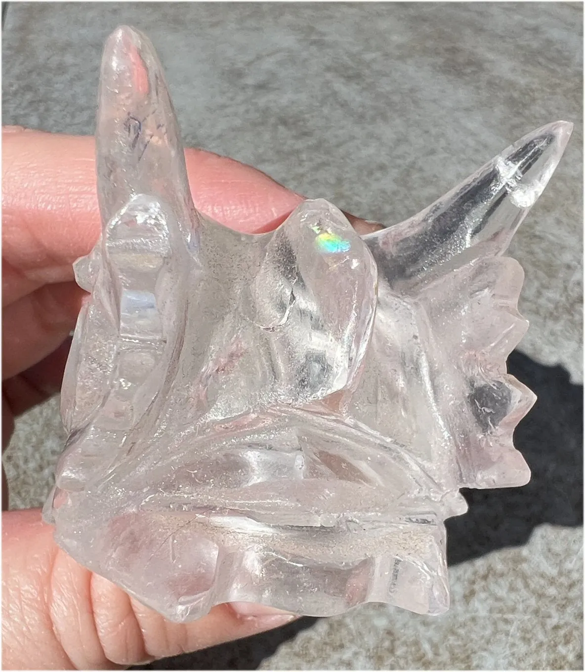 Quartz DRAGON Crystal Skull with Shimmery Rainbows - Focus, Transformation