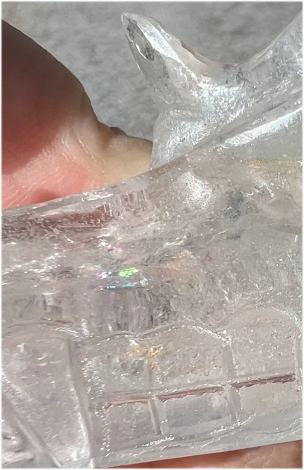 Quartz Dragon Crystal Skull with Tiny Golden Healer Hematite, Rainbows - Focus, Transformation