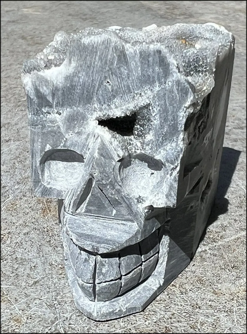 Quartz METAMORPHOSIS Crystal Skull with Fabulous Druzy Formations and Vugs