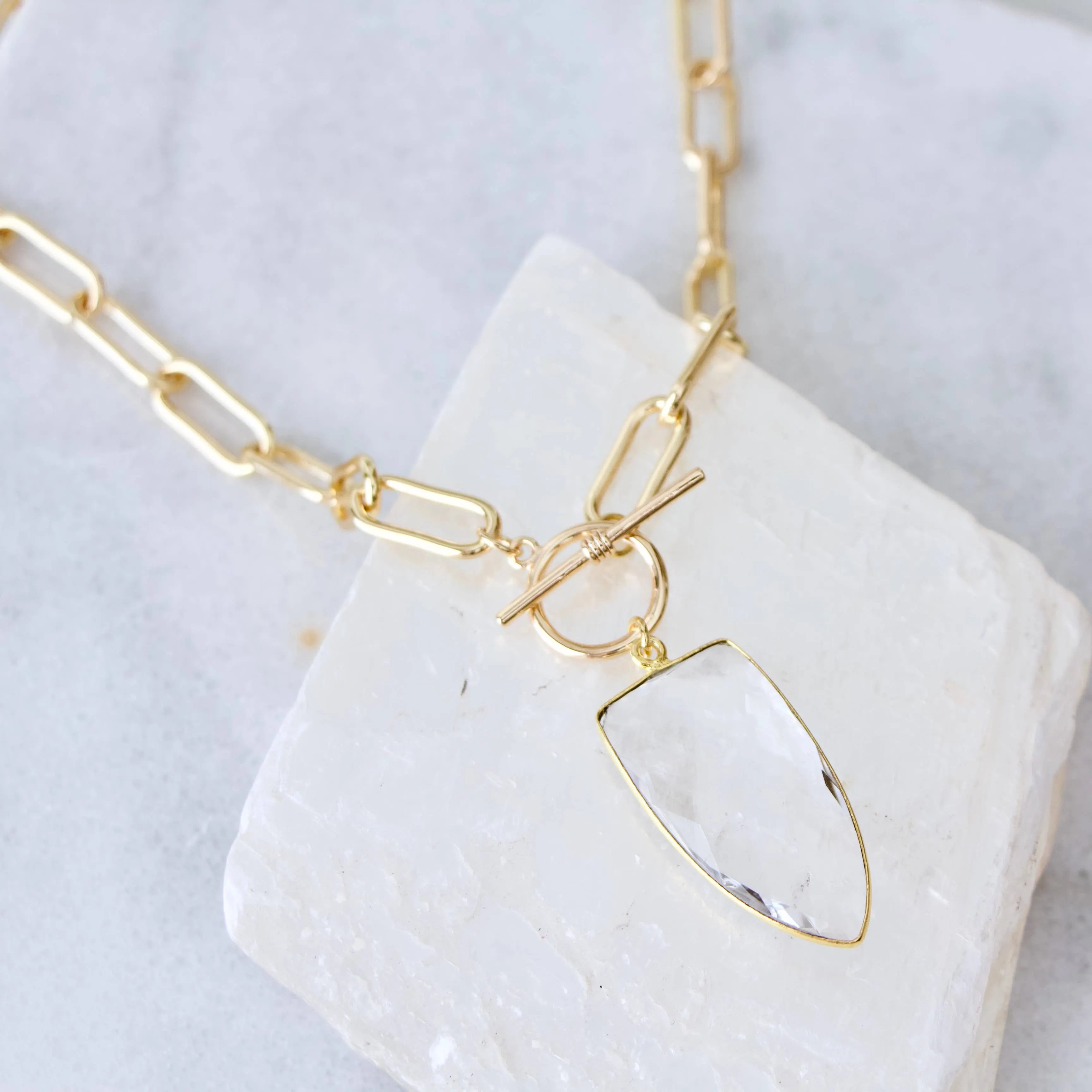 Quartz Toggle Paperclip Necklace