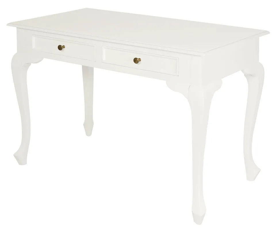 Queen Anne 2 Drawer Desk (White)
