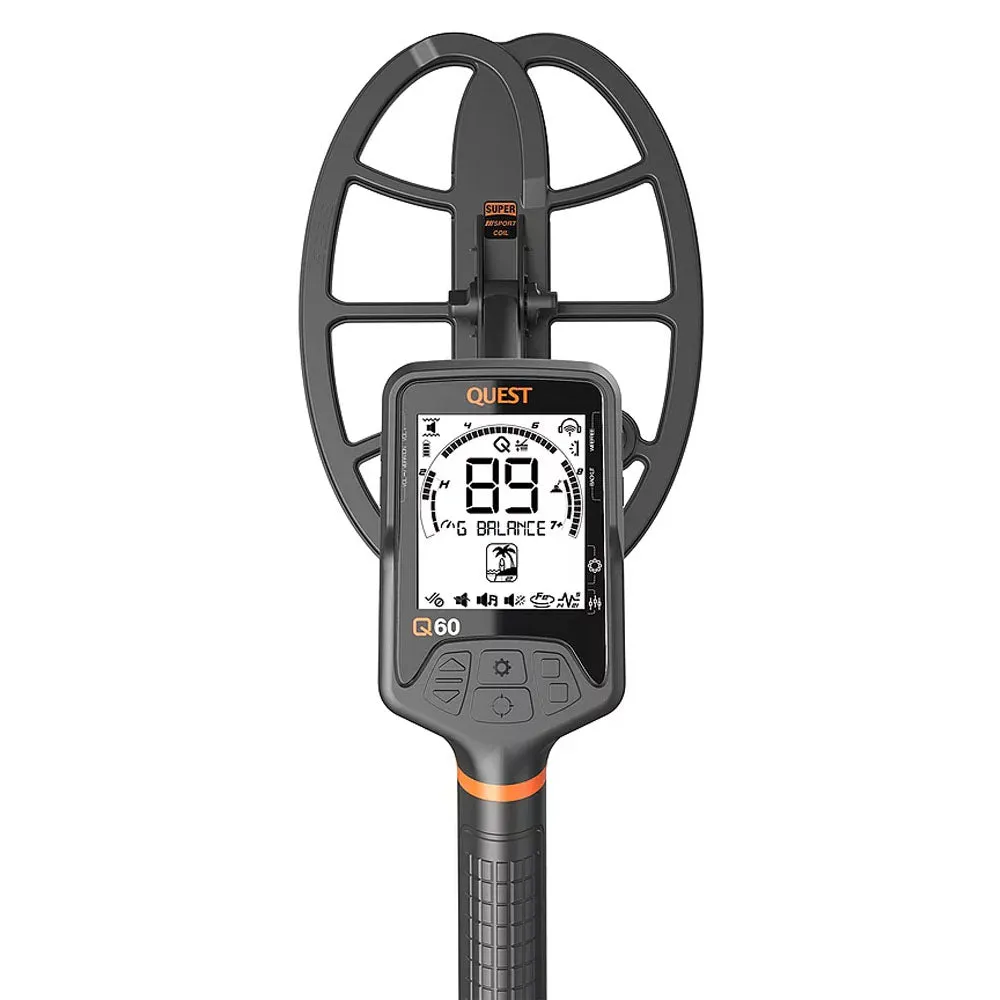 Quest Q60 Metal Detector with 13”X 9” BEASTX Waterproof Super Sport Coil (Open Box)