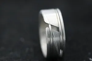 "One" hybrid Damascus steel ring "WOODGRAIN" ring! Stainless Damasteel ring mens wedding bands woodgrain pattern damascus