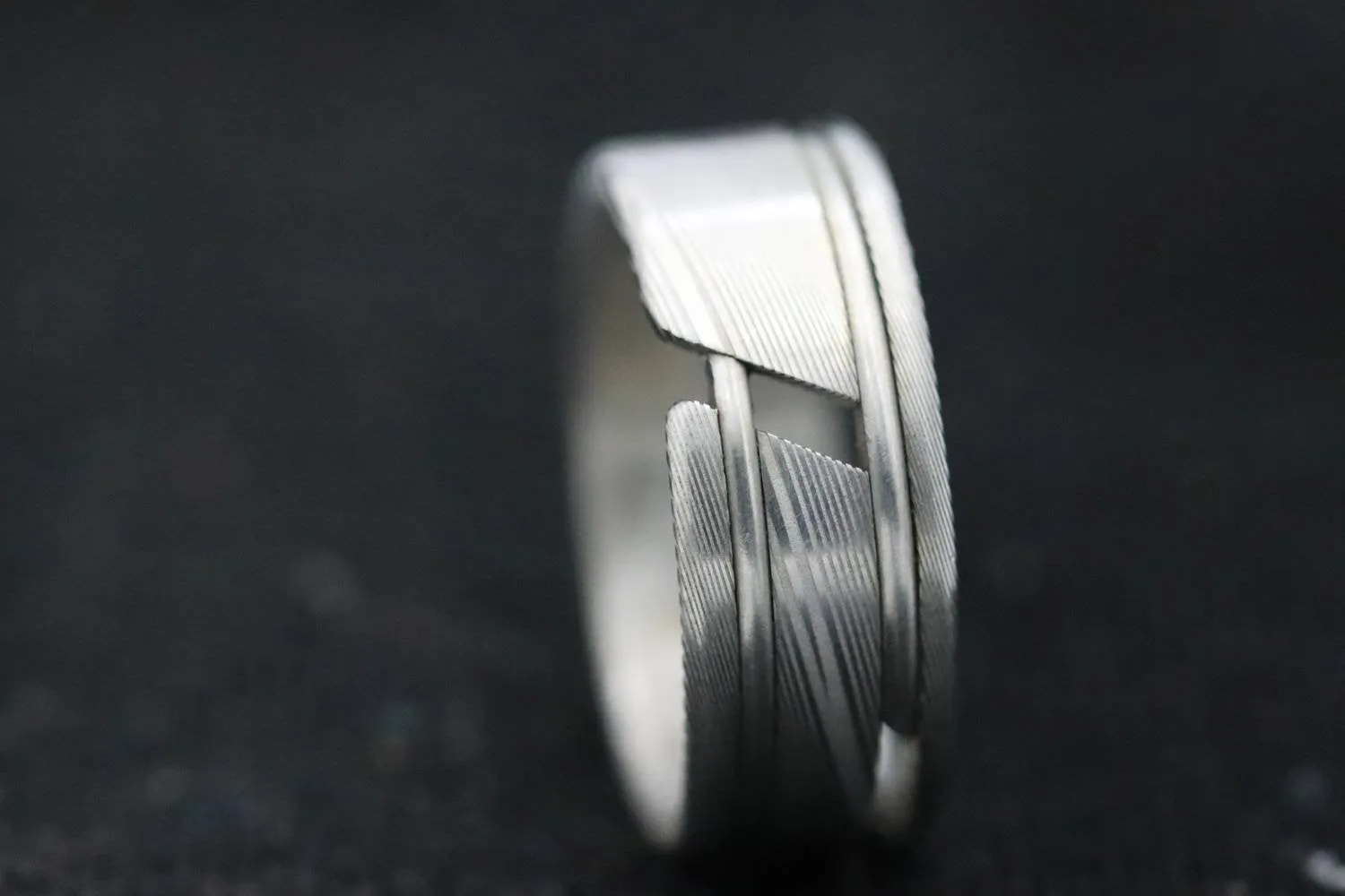 "One" hybrid Damascus steel ring "WOODGRAIN" ring! Stainless Damasteel ring mens wedding bands woodgrain pattern damascus